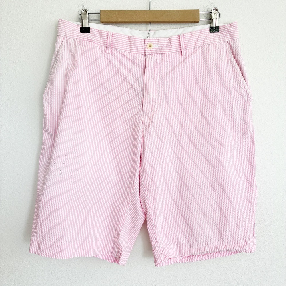Polo Ralph Lauren Seersucker Shorts Mens 34 Pink White Striped Cotton Flat Front